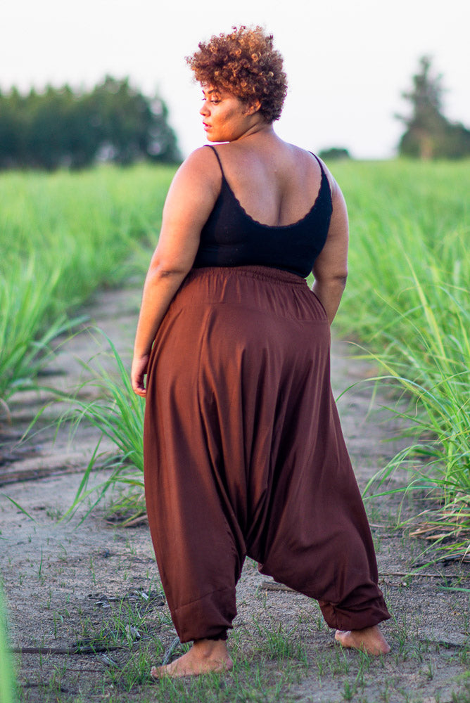 Plus Size Solid Brown Harem Pants ...